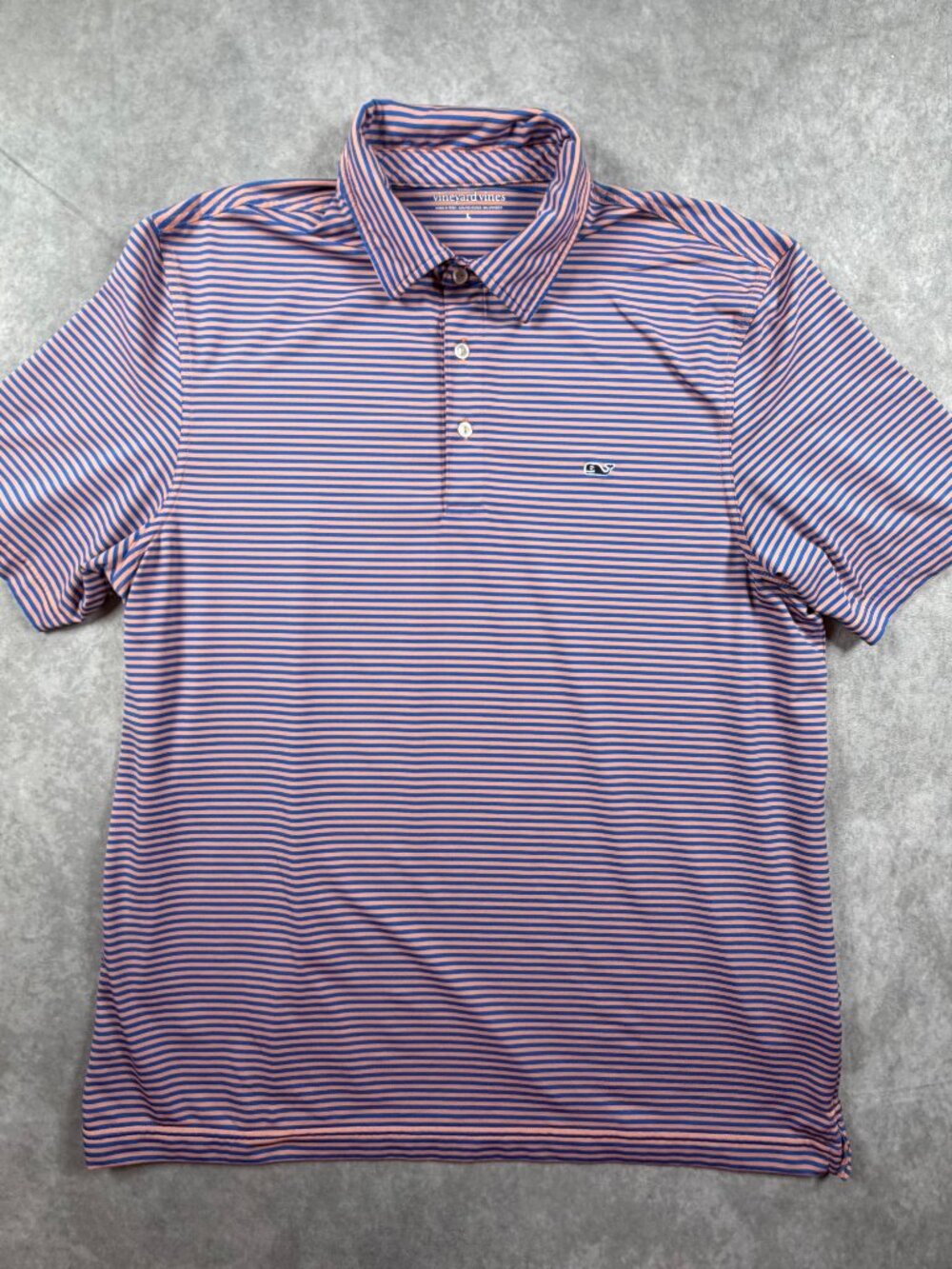 Vineyard Vines Mens Large Polo Shirt Blue Orange Striped Golf Performance